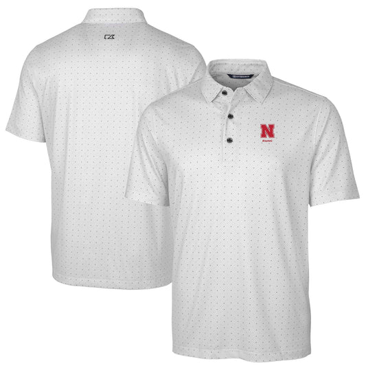 Men's Cutter & Buck  Charcoal Nebraska Huskers Alumni Logo Double Dot Print Stretch Polo