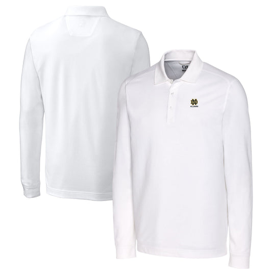 Men's Cutter & Buck  White Notre Dame Fighting Irish Alumni Logo Advantage Tri-Blend Pique Long Sleeve DryTec Polo