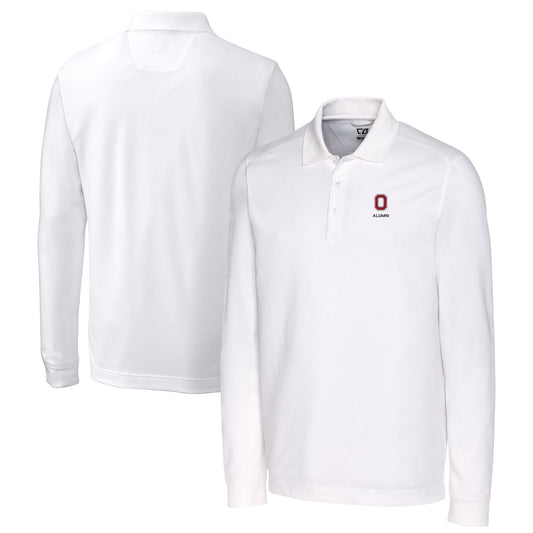 Men's Cutter & Buck  White Ohio State Buckeyes Alumni Logo Advantage Tri-Blend Pique Long Sleeve DryTec Polo