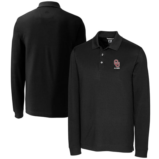 Men's Cutter & Buck  Black Oklahoma Sooners Alumni Logo Advantage Tri-Blend Pique Long Sleeve DryTec Polo