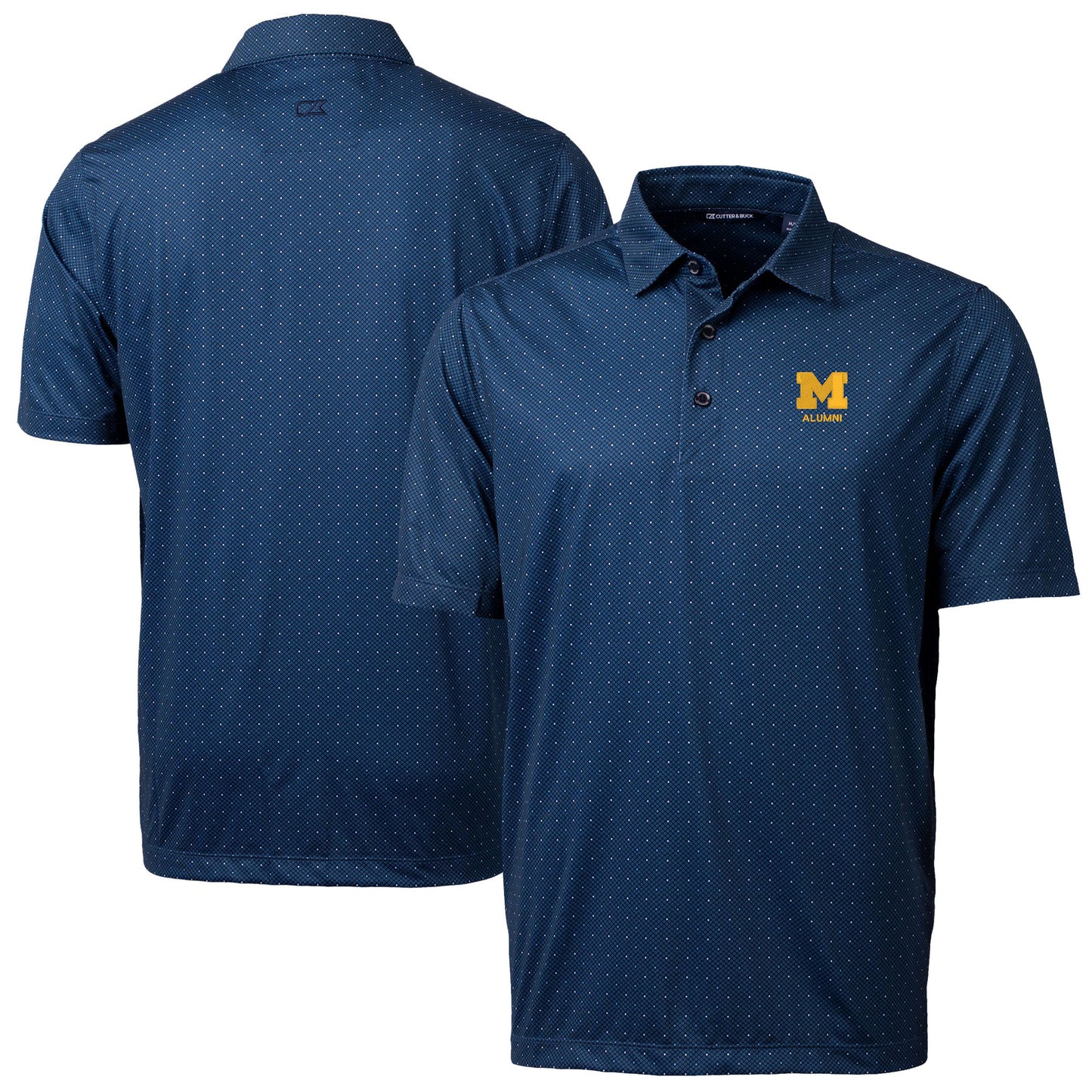 Men's Cutter & Buck  Navy Michigan Wolverines Alumni Logo Double Dot Print Stretch Polo