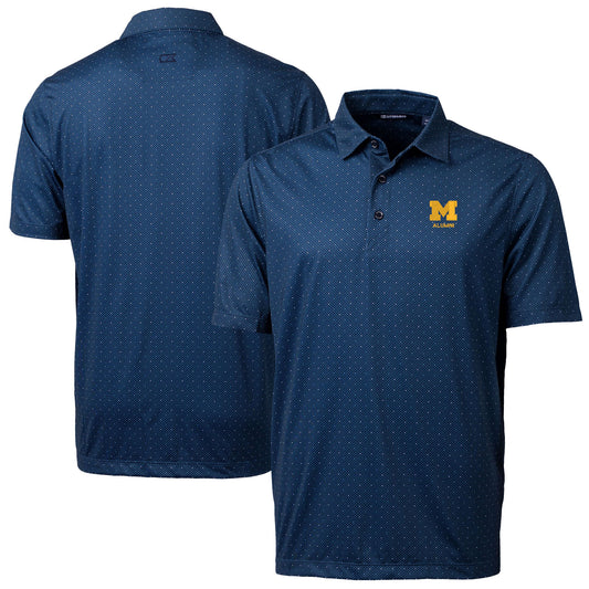 Men's Cutter & Buck  Navy Michigan Wolverines Alumni Logo Double Dot Print Stretch Polo