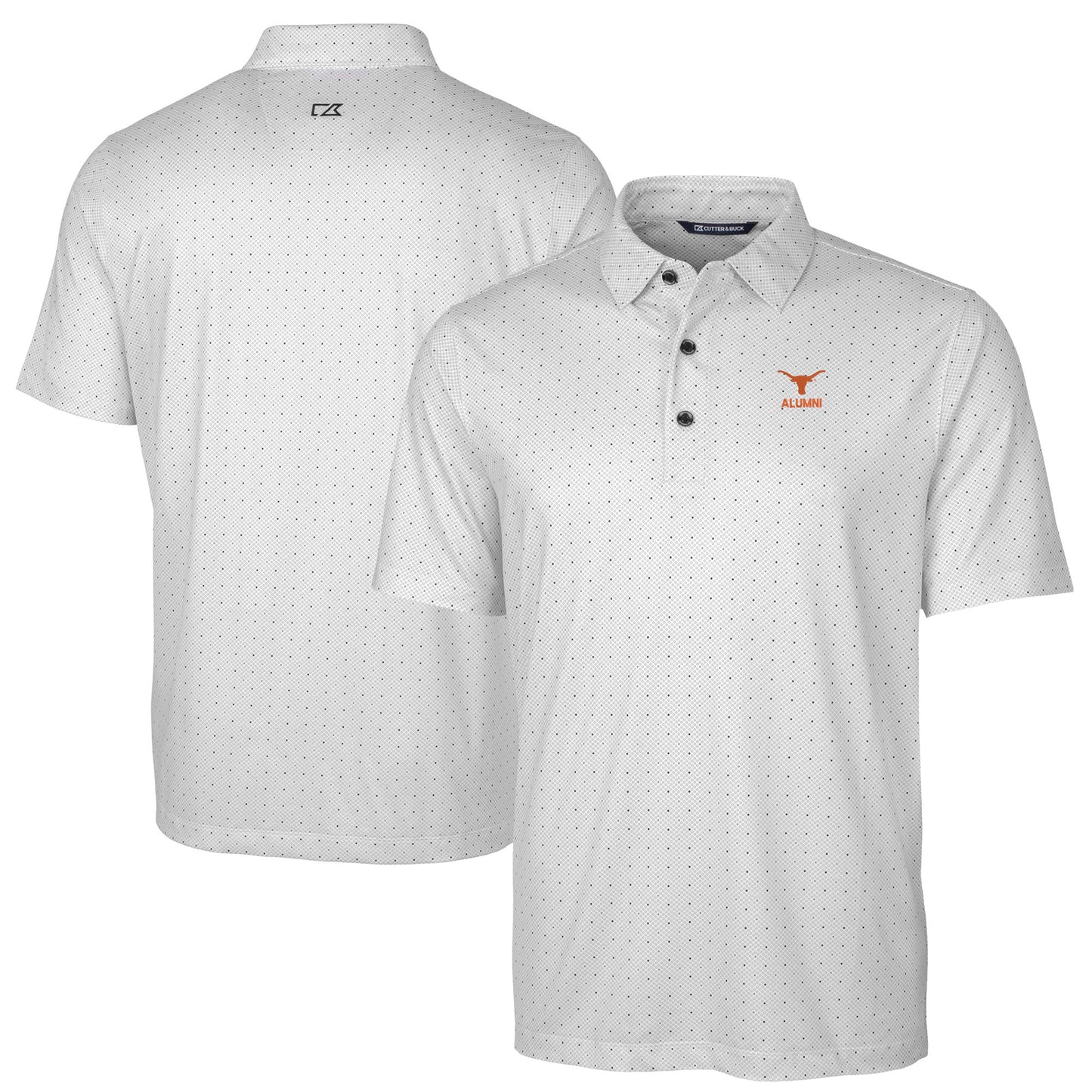 Men's Cutter & Buck  Charcoal Texas Longhorns Alumni Logo Double Dot Print Stretch Polo