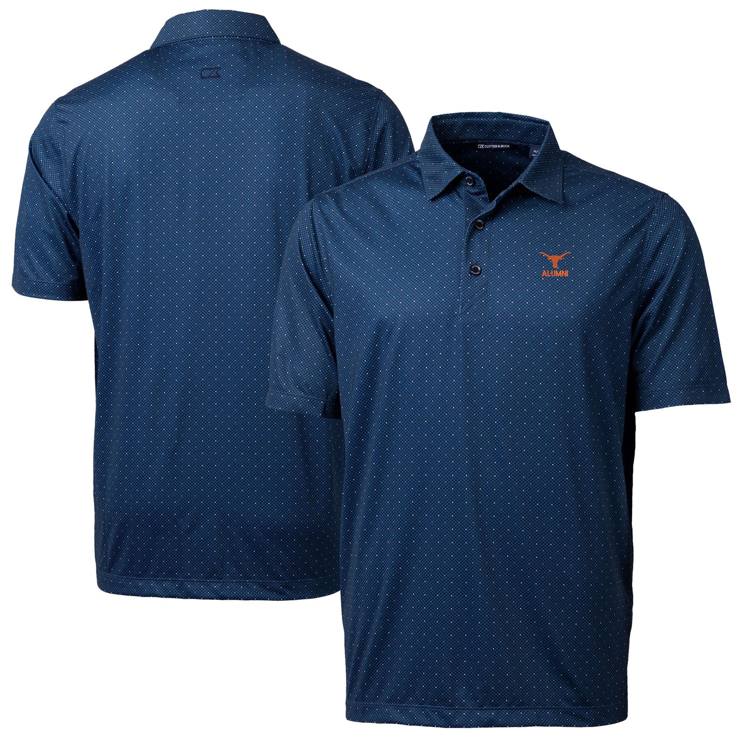 Men's Cutter & Buck  Navy Texas Longhorns Alumni Logo Double Dot Print Stretch Polo