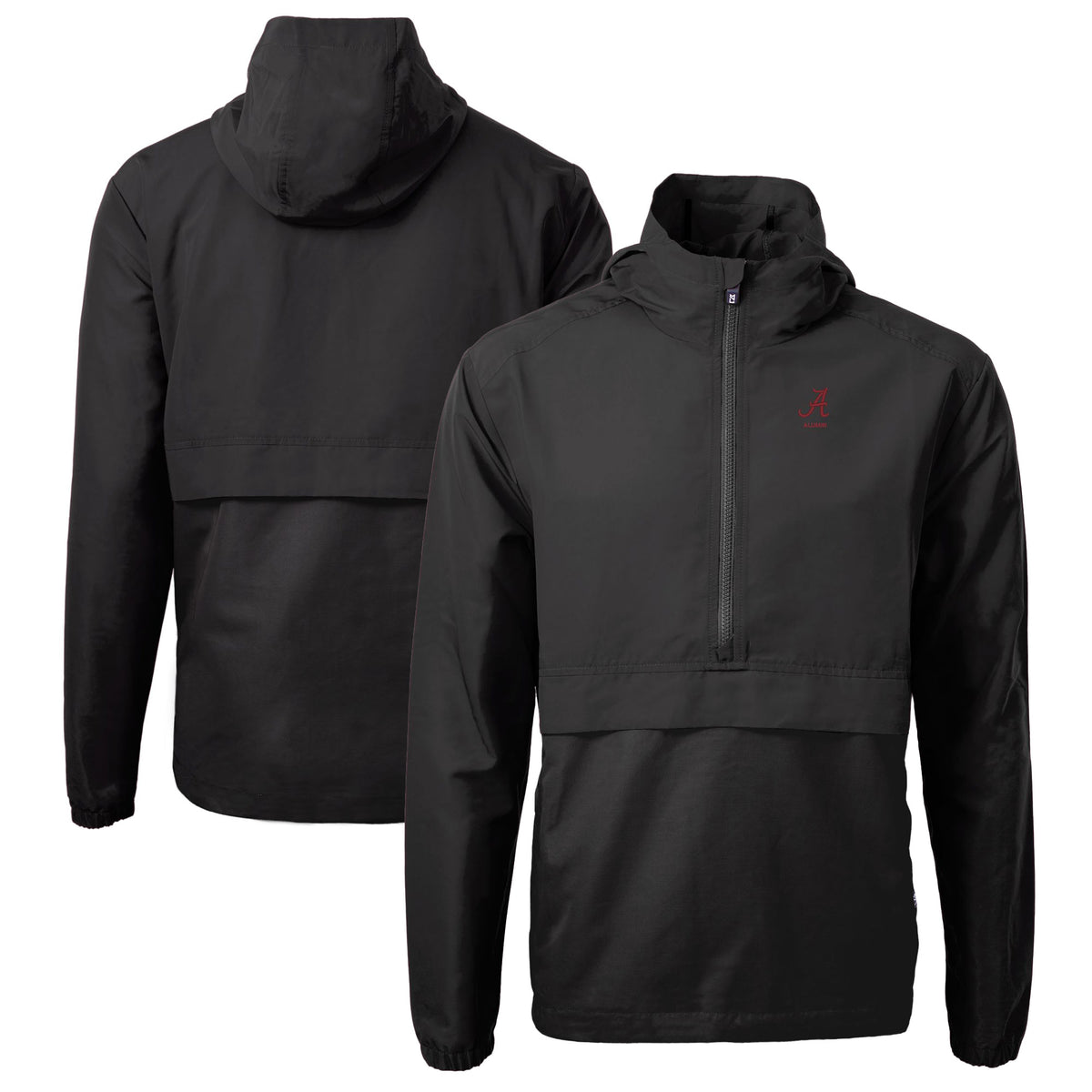 Men's Cutter & Buck  Black Alabama Crimson Tide Alumni Logo Charter Eco Knit Recycled Anorak Half-Zip Jacket
