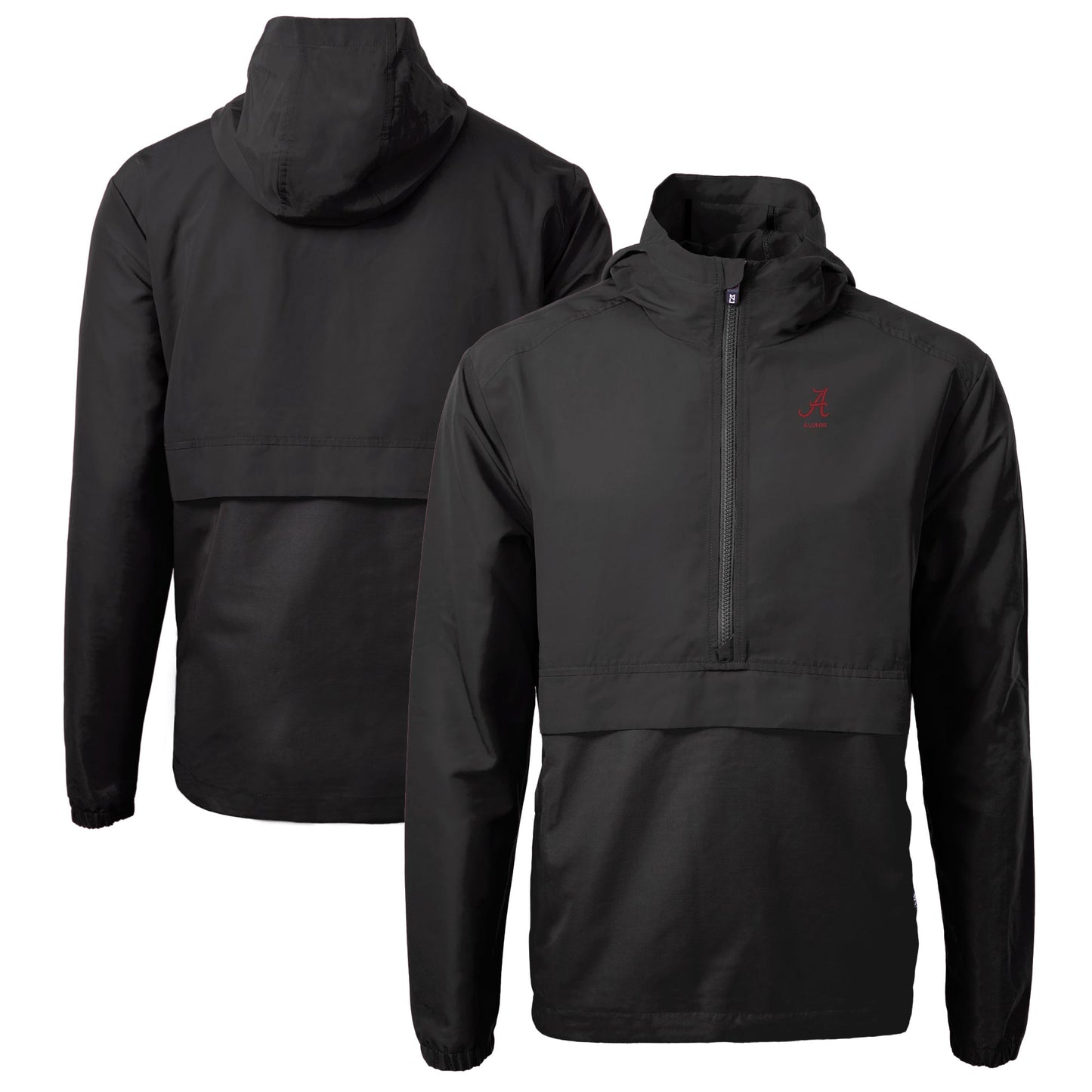 Men's Cutter & Buck  Black Alabama Crimson Tide Alumni Logo Charter Eco Knit Recycled Anorak Half-Zip Jacket