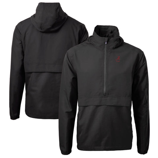 Men's Cutter & Buck  Black Alabama Crimson Tide Alumni Logo Charter Eco Knit Recycled Anorak Half-Zip Jacket