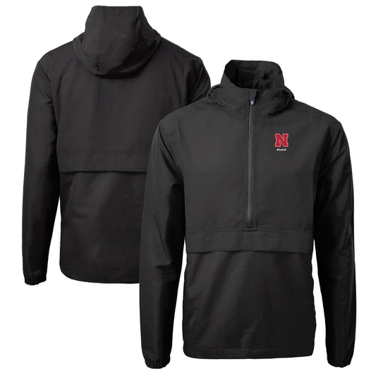 Men's Cutter & Buck  Black Nebraska Huskers Alumni Logo Charter Eco Knit Recycled Anorak Half-Zip Jacket