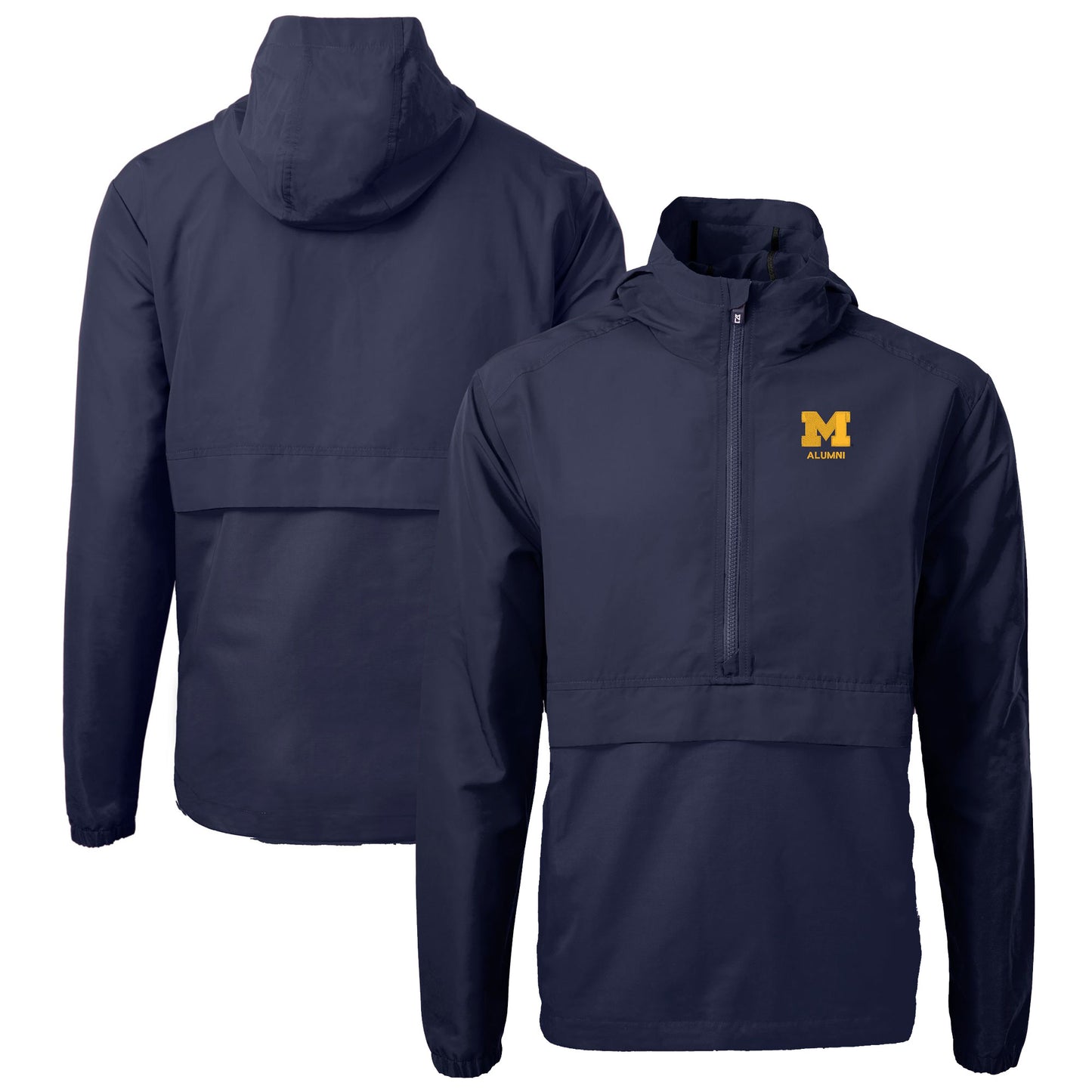 Men's Cutter & Buck  Navy Michigan Wolverines Alumni Logo Charter Eco Knit Recycled Anorak Half-Zip Jacket