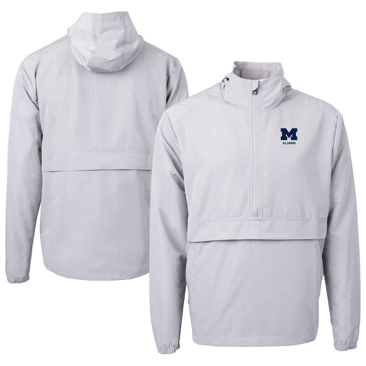 Men's Cutter & Buck  Gray Michigan Wolverines Alumni Logo Charter Eco Knit Recycled Anorak Half-Zip Jacket