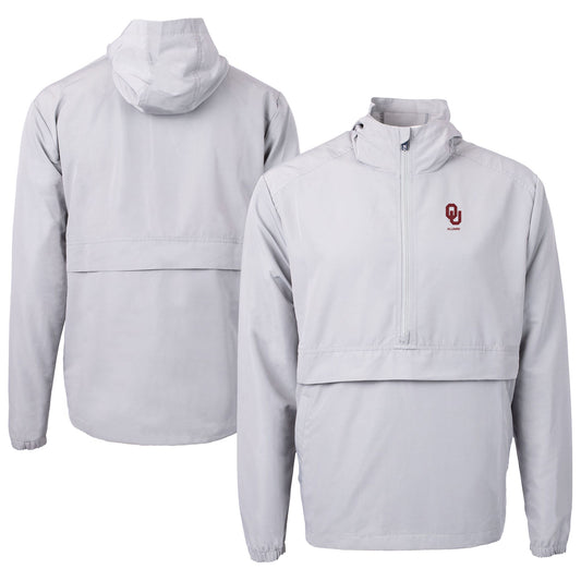 Men's Cutter & Buck  Gray Oklahoma Sooners Alumni Logo Charter Eco Knit Recycled Anorak Half-Zip Jacket