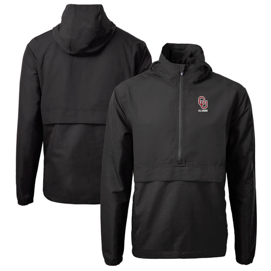 Men's Cutter & Buck  Black Oklahoma Sooners Alumni Logo Charter Eco Knit Recycled Anorak Half-Zip Jacket