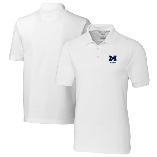 Men's Cutter & Buck  White Michigan Wolverines Alumni Logo Advantage Tri-Blend Pique Polo