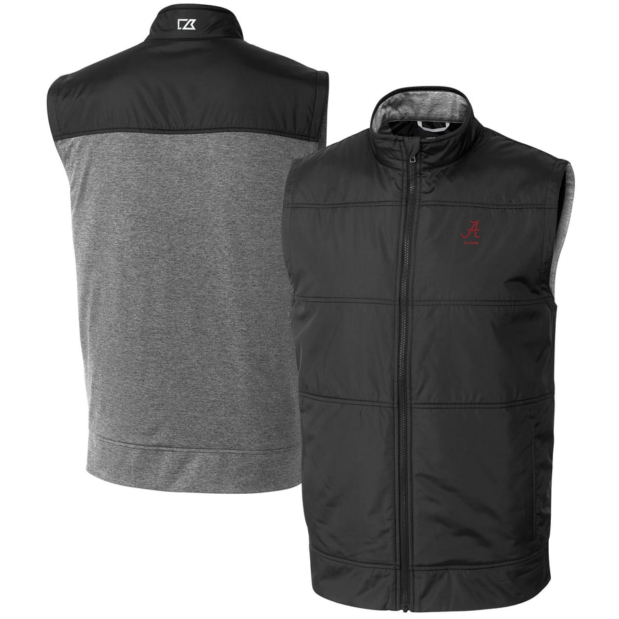 Men's Cutter & Buck  Black Alabama Crimson Tide Alumni Logo Stealth Hybrid Quilted Windbreaker Full-Zip Vest