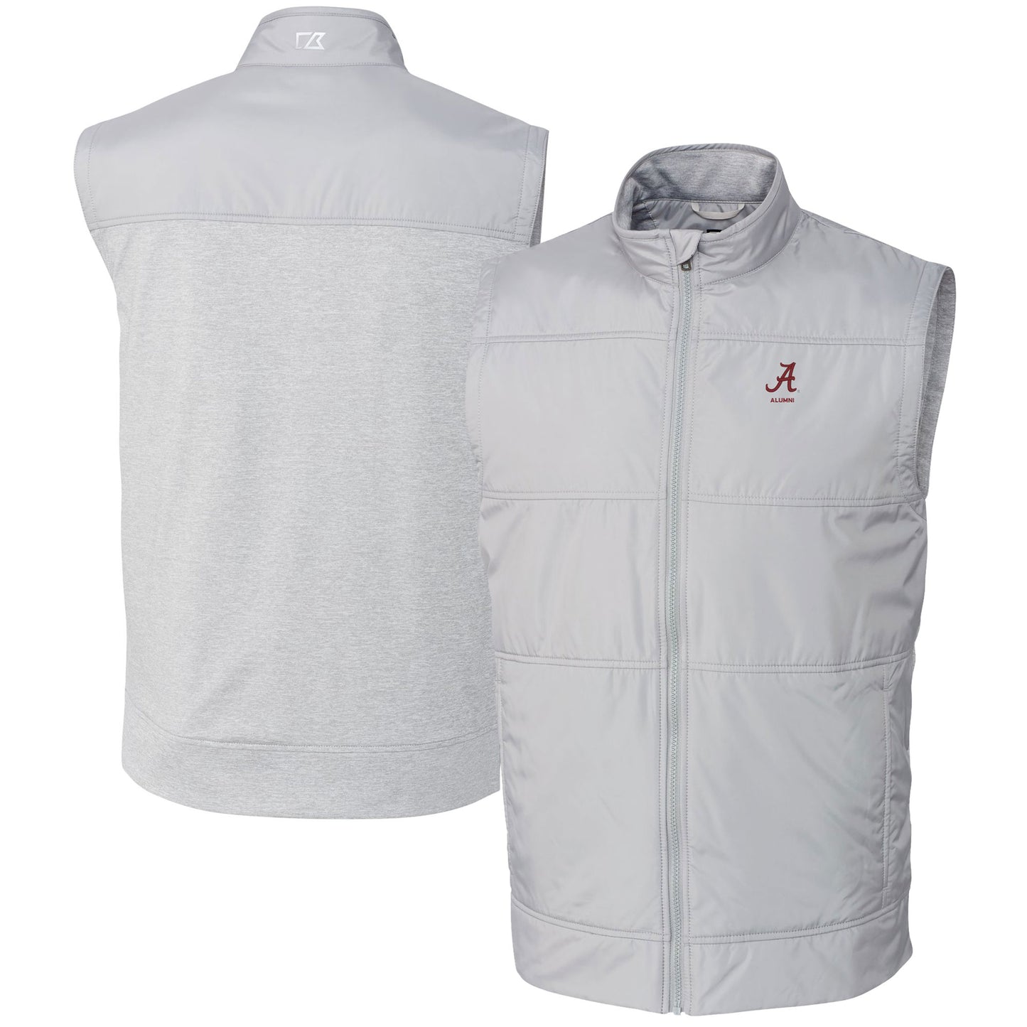 Men's Cutter & Buck  Gray Alabama Crimson Tide Alumni Logo Stealth Hybrid Quilted Windbreaker Full-Zip Vest