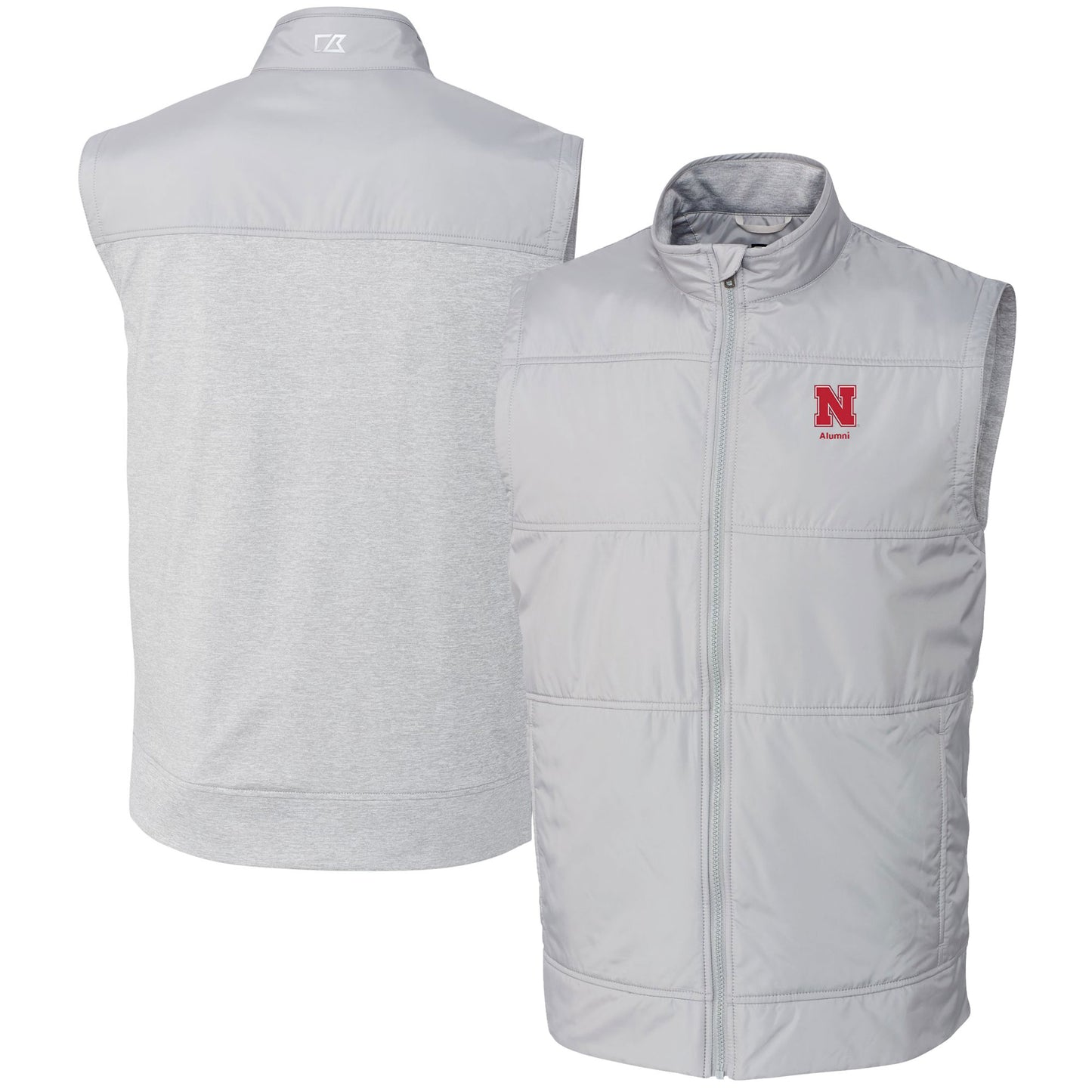 Men's Cutter & Buck  Gray Nebraska Huskers Alumni Logo Stealth Hybrid Quilted Windbreaker Full-Zip Vest