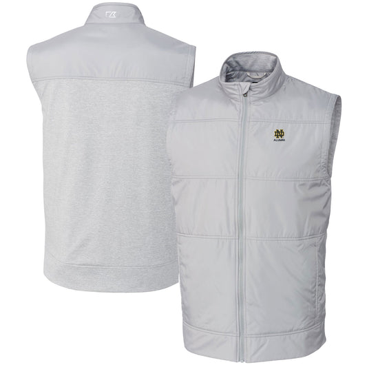 Men's Cutter & Buck  Gray Notre Dame Fighting Irish Alumni Logo Stealth Hybrid Quilted Windbreaker Full-Zip Vest