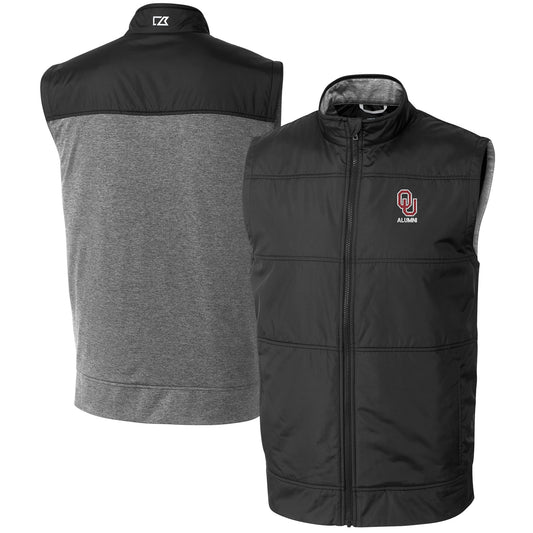 Men's Cutter & Buck  Black Oklahoma Sooners Alumni Logo Stealth Hybrid Quilted Windbreaker Full-Zip Vest