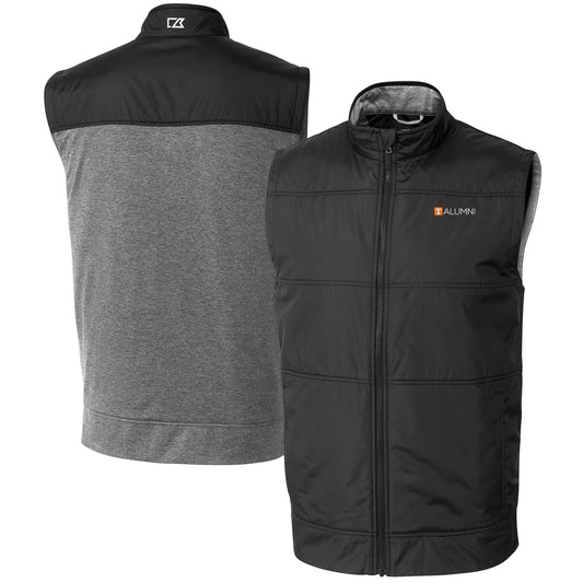 Men's Cutter & Buck  Black Tennessee Volunteers Alumni Logo Stealth Hybrid Quilted Windbreaker Full-Zip Vest