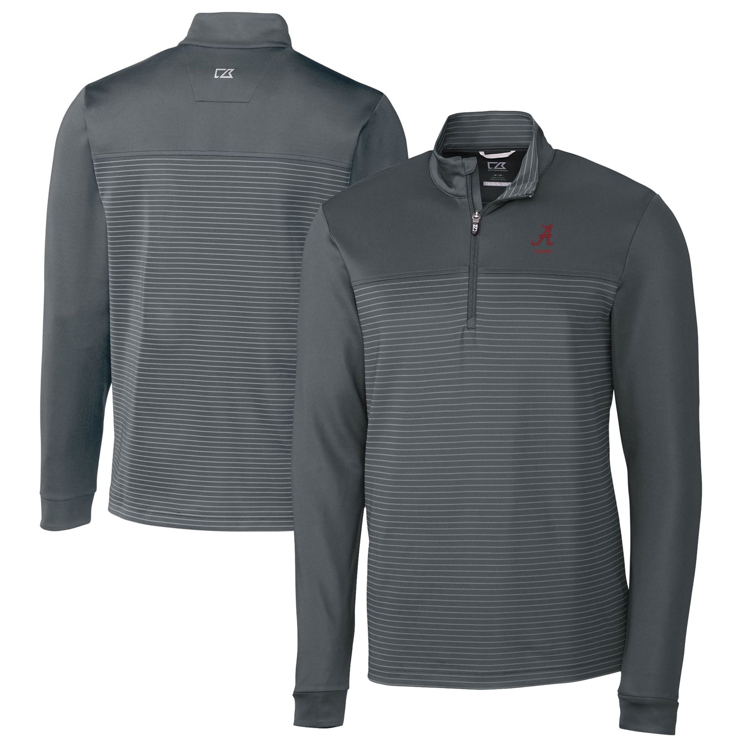 Men's Cutter & Buck  Gray Alabama Crimson Tide Alumni Logo Traverse Stripe Stretch Quarter-Zip Pullover Top