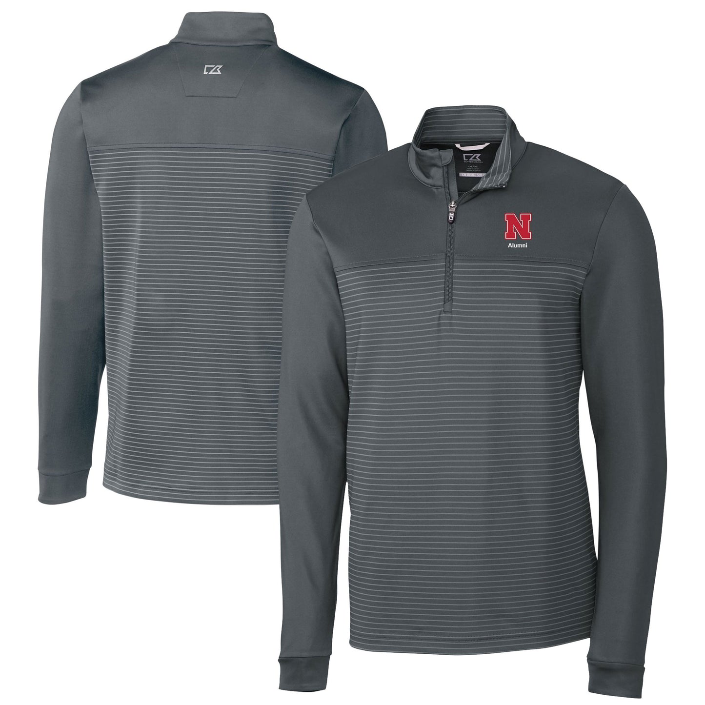 Men's Cutter & Buck  Gray Nebraska Huskers Alumni Logo Traverse Stripe Stretch Quarter-Zip Pullover Top