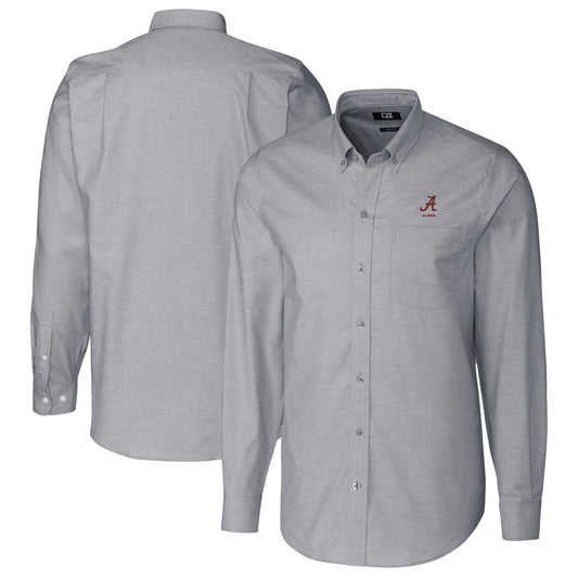 Men's Cutter & Buck  Charcoal Alabama Crimson Tide Alumni Logo Stretch Oxford Long Sleeve Button-Down Shirt