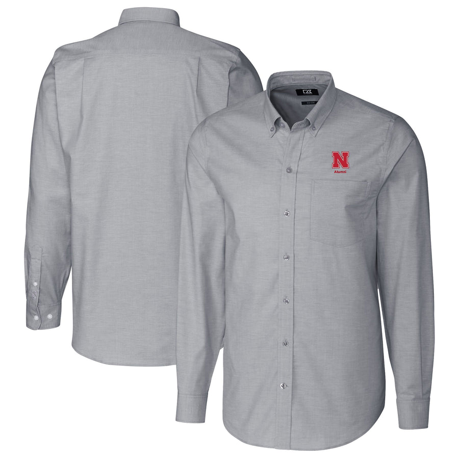 Men's Cutter & Buck  Charcoal Nebraska Huskers Alumni Logo Stretch Oxford Long Sleeve Button-Down Shirt