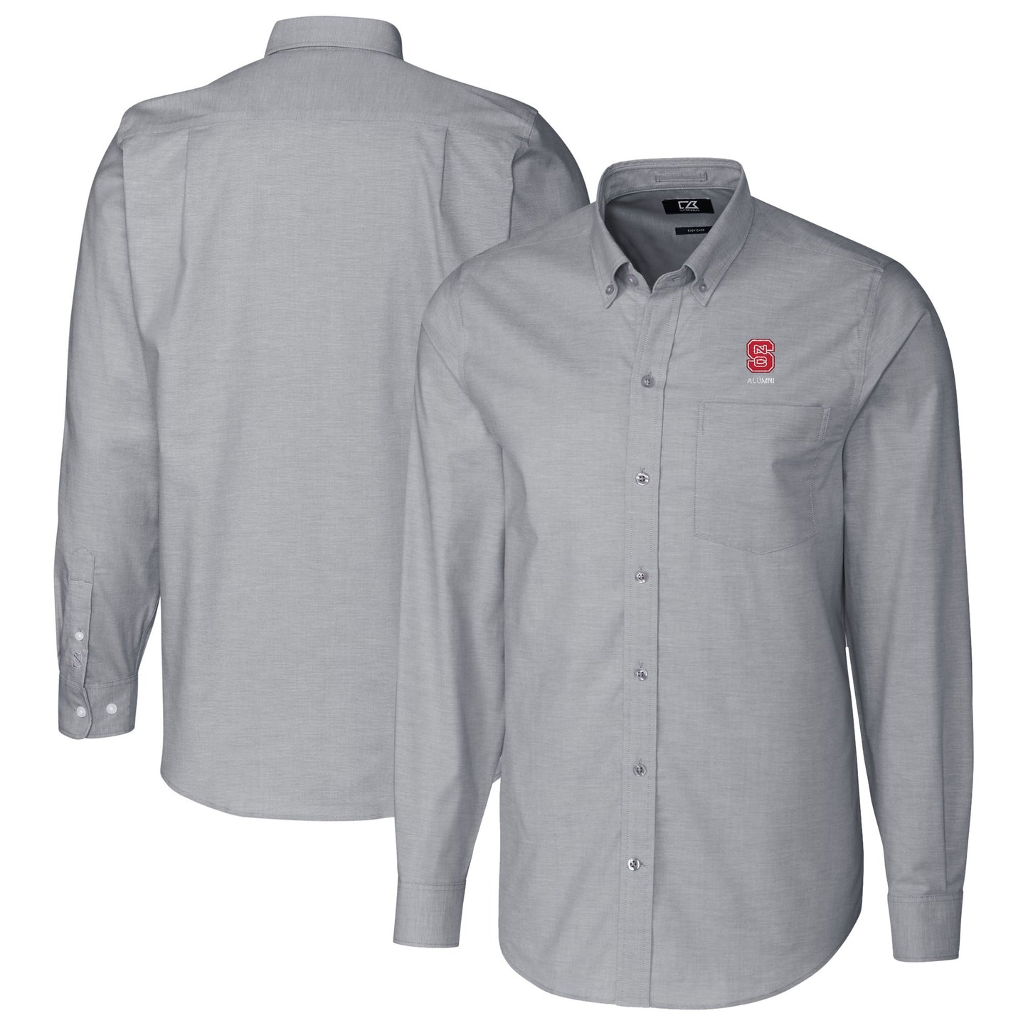 Men's Cutter & Buck  Charcoal NC State Wolfpack Alumni Logo Stretch Oxford Long Sleeve Button-Down Shirt