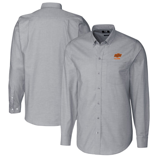 Men's Cutter & Buck  Charcoal Oklahoma State Cowboys Alumni Logo Stretch Oxford Long Sleeve Button-Down Shirt