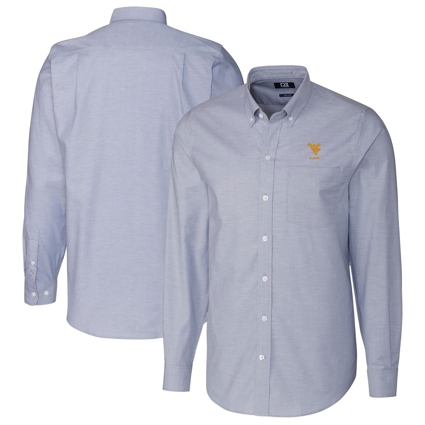 Men's Cutter & Buck  Light Blue West Virginia Mountaineers Alumni Logo Stretch Oxford Long Sleeve Button-Down Shirt