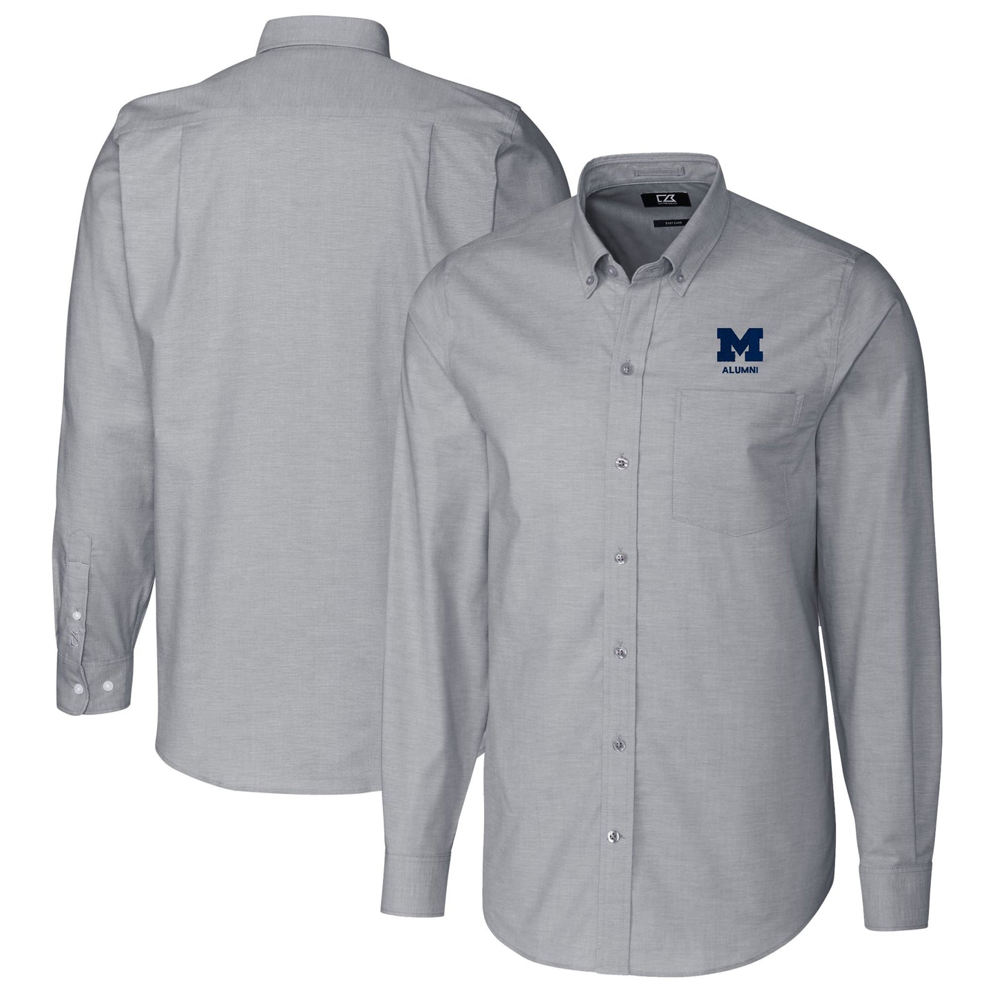 Men's Cutter & Buck  Charcoal Michigan Wolverines Alumni Logo Stretch Oxford Long Sleeve Button-Down Shirt