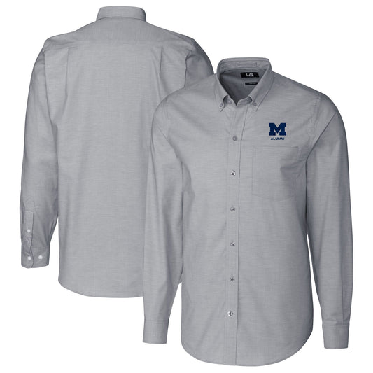 Men's Cutter & Buck  Charcoal Michigan Wolverines Alumni Logo Stretch Oxford Long Sleeve Button-Down Shirt