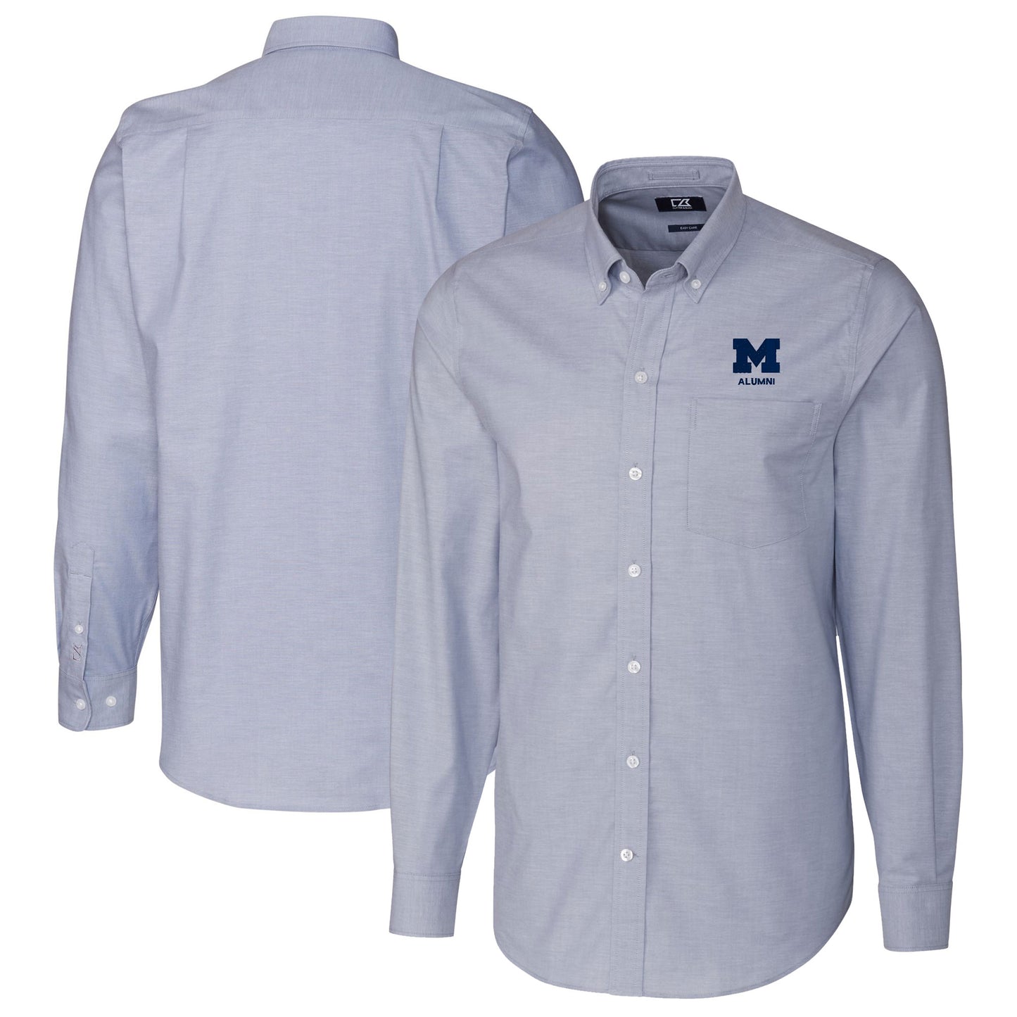Men's Cutter & Buck  Light Blue Michigan Wolverines Alumni Logo Stretch Oxford Long Sleeve Button-Down Shirt