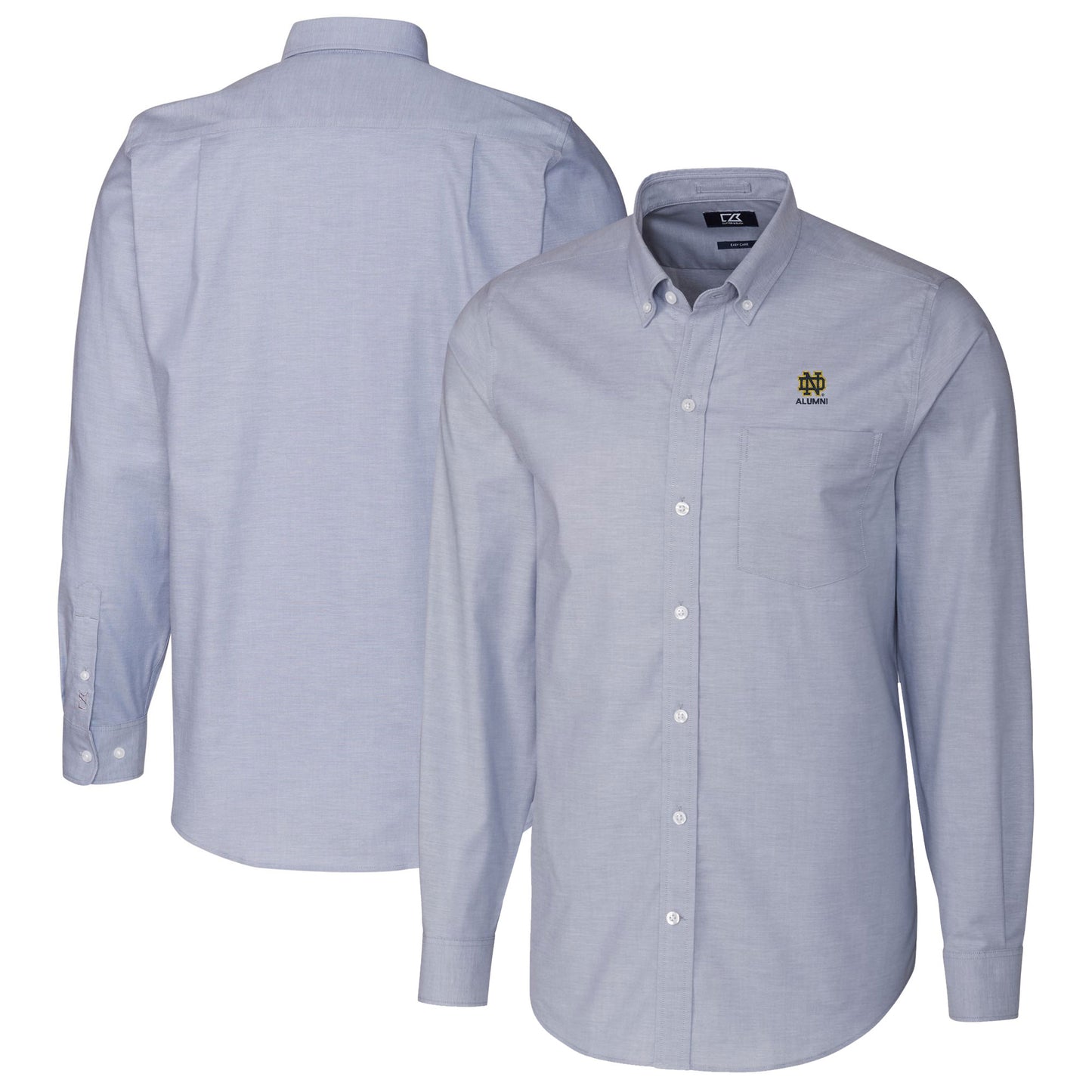 Men's Cutter & Buck  Light Blue Notre Dame Fighting Irish Alumni Logo Stretch Oxford Long Sleeve Button-Down Shirt