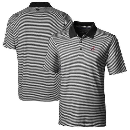 Men's Cutter & Buck  Black Alabama Crimson Tide Alumni Logo Forge Tonal Stripe Stretch Polo