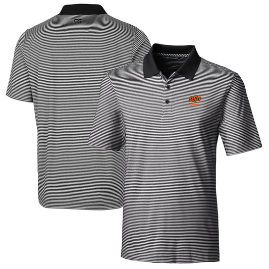 Men's Cutter & Buck  Black Oklahoma State Cowboys Alumni Logo Forge Tonal Stripe Stretch Polo