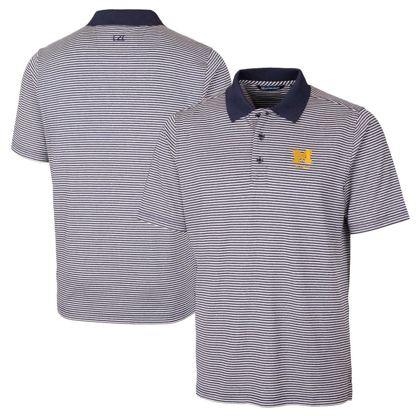 Men's Cutter & Buck  Navy Michigan Wolverines Alumni Logo Forge Tonal Stripe Stretch Polo