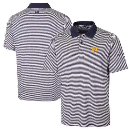 Men's Cutter & Buck  Navy Michigan Wolverines Alumni Logo Forge Tonal Stripe Stretch Polo