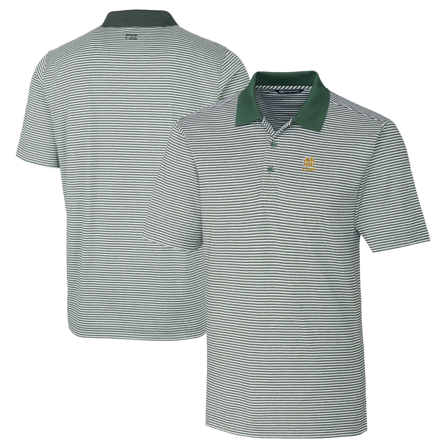 Men's Cutter & Buck  Green Notre Dame Fighting Irish Alumni Logo Forge Tonal Stripe Stretch Polo