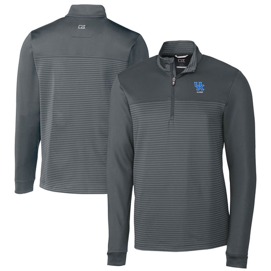 Men's Cutter & Buck  Gray Kentucky Wildcats Alumni Logo Traverse Stripe Stretch Quarter-Zip Pullover Top