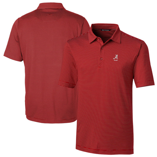 Men's Cutter & Buck  Crimson Alabama Crimson Tide Alumni Logo Forge Pencil Stripe Stretch DryTec Polo