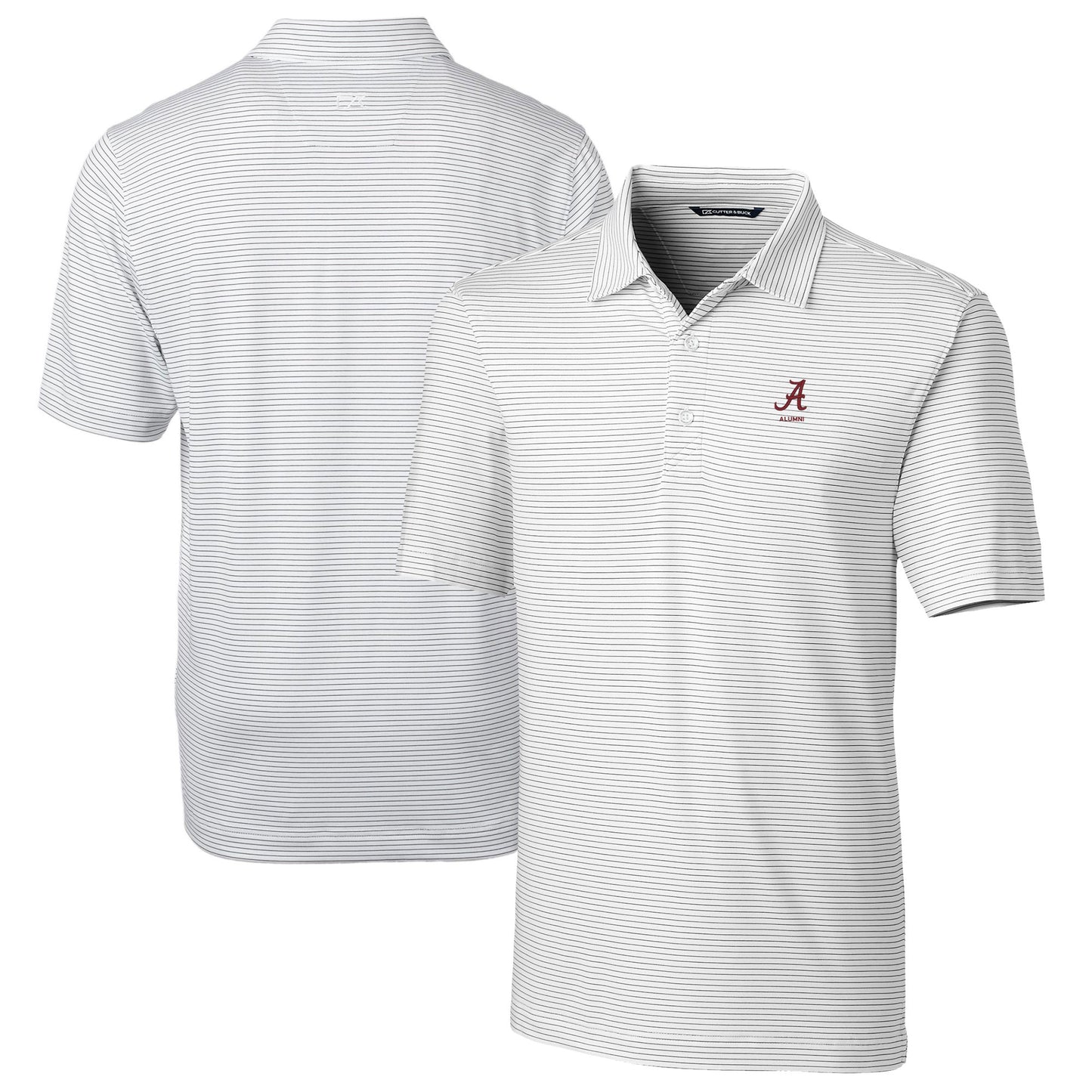 Men's Cutter & Buck  White Alabama Crimson Tide Alumni Logo Forge Pencil Stripe Stretch DryTec Polo