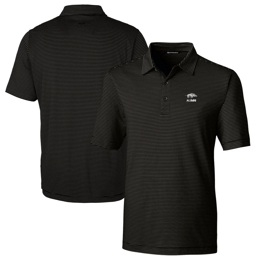 Men's Cutter & Buck  Black Arkansas Razorbacks Alumni Logo Forge Pencil Stripe Stretch DryTec Polo