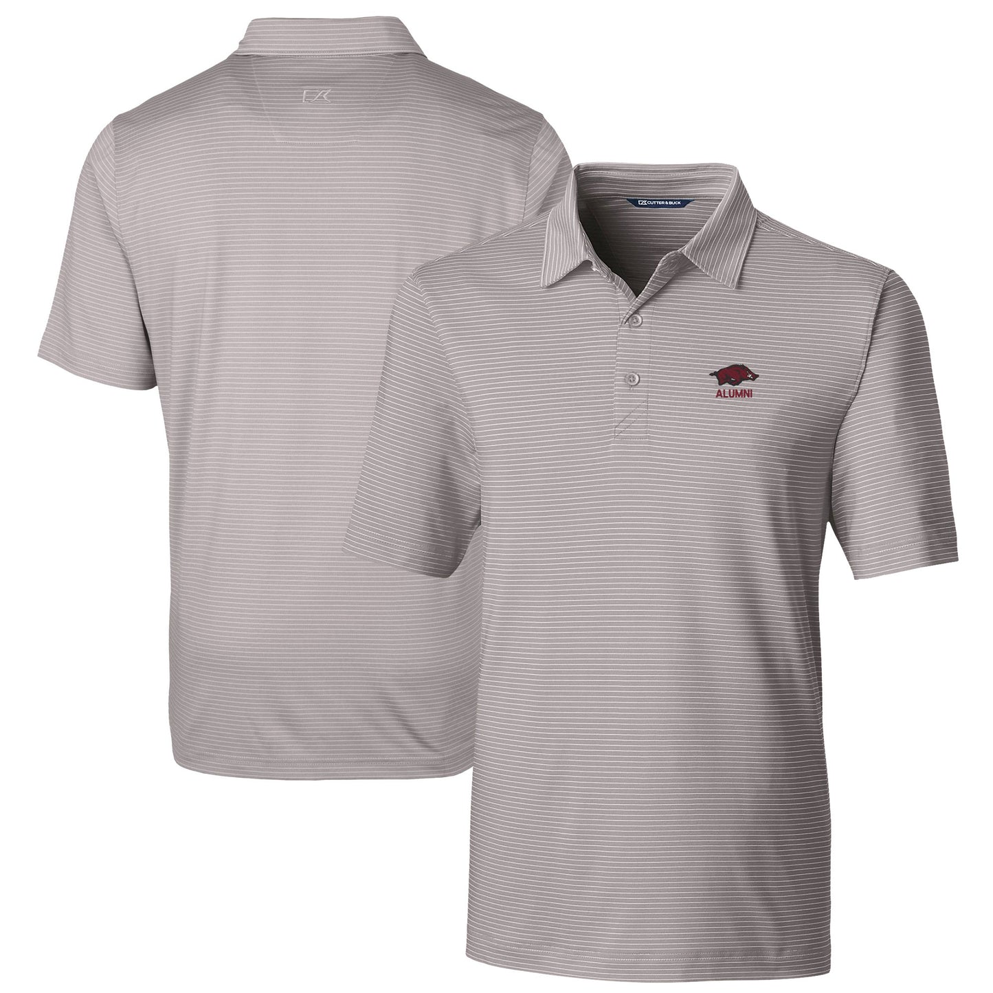 Men's Cutter & Buck  Gray Arkansas Razorbacks Alumni Logo Forge Pencil Stripe Stretch DryTec Polo