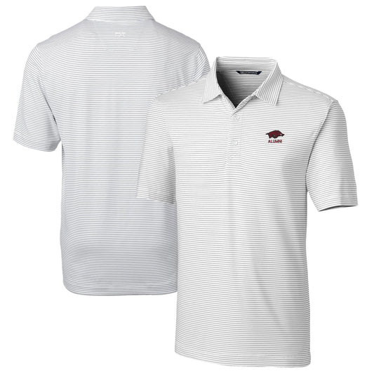 Men's Cutter & Buck  White Arkansas Razorbacks Alumni Logo Forge Pencil Stripe Stretch DryTec Polo