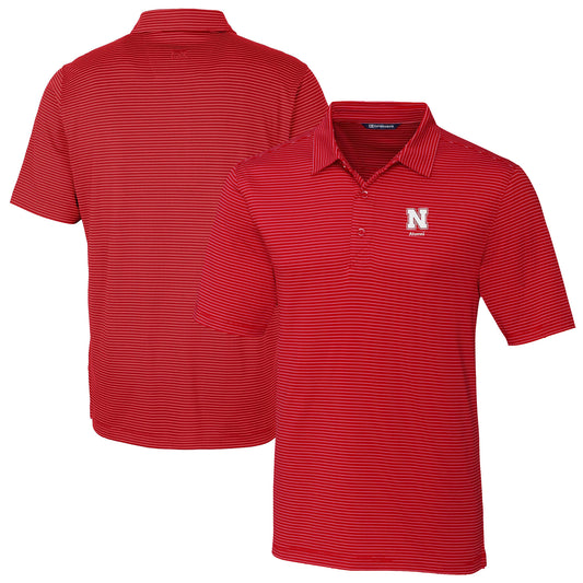 Men's Cutter & Buck  Scarlet Nebraska Huskers Alumni Logo Forge Pencil Stripe Stretch DryTec Polo