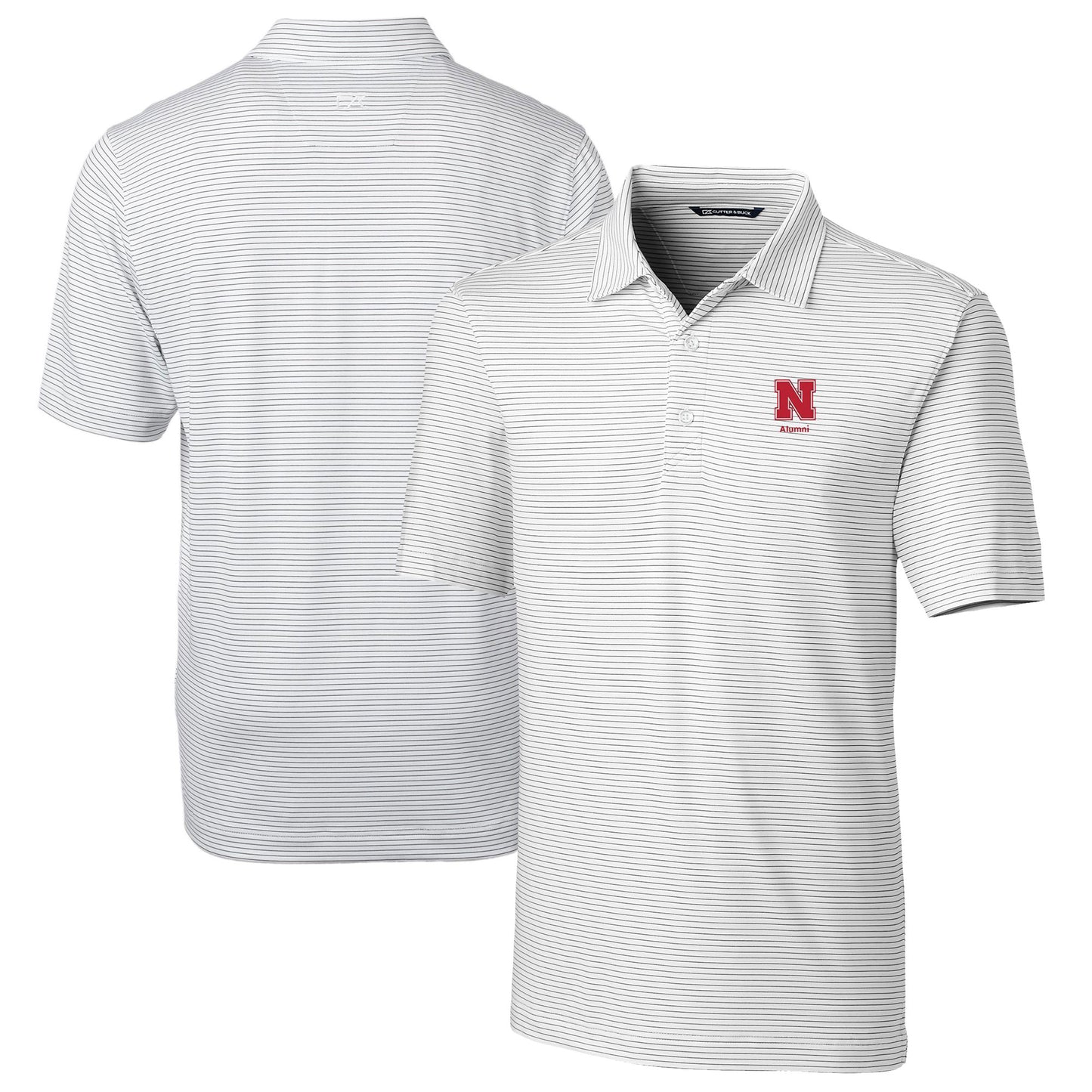 Men's Cutter & Buck  White Nebraska Huskers Alumni Logo Forge Pencil Stripe Stretch DryTec Polo