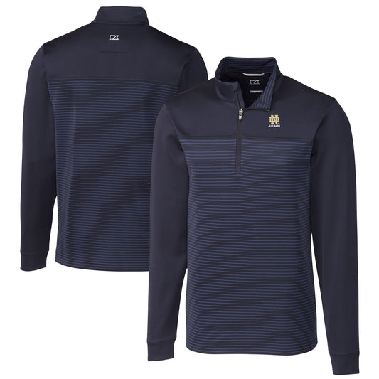 Men's Cutter & Buck  Navy Notre Dame Fighting Irish Alumni Logo Traverse Stripe Stretch Quarter-Zip Pullover Top