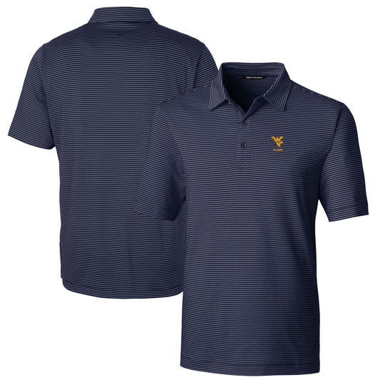 Men's Cutter & Buck  Navy West Virginia Mountaineers Alumni Logo Forge Pencil Stripe Stretch DryTec Polo