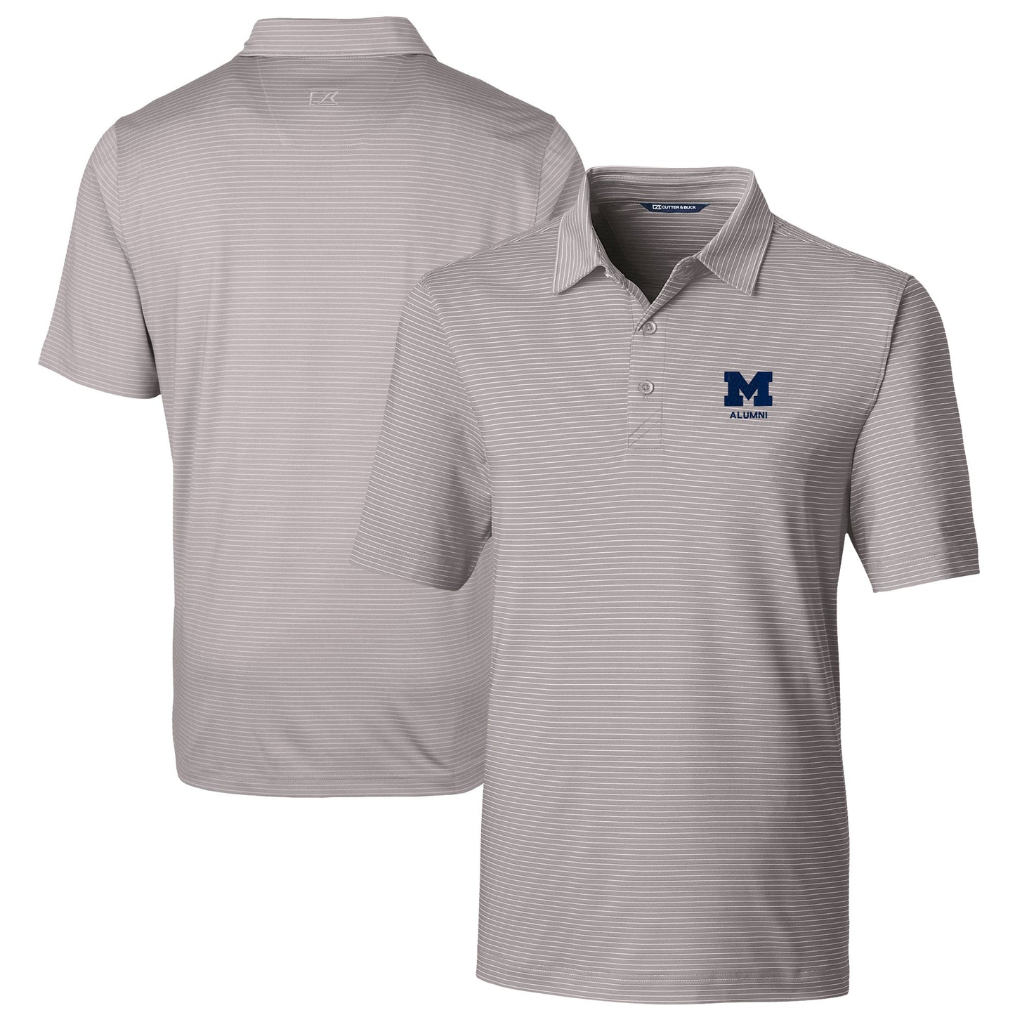 Men's Cutter & Buck  Gray Michigan Wolverines Alumni Logo Forge Pencil Stripe Stretch DryTec Polo